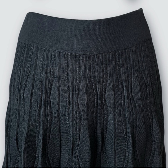 LUCY Paris Black XS Stretch Knit Sweater Midi Skirt Pleated Wave Ribbed Pattern - Picture 3 of 8